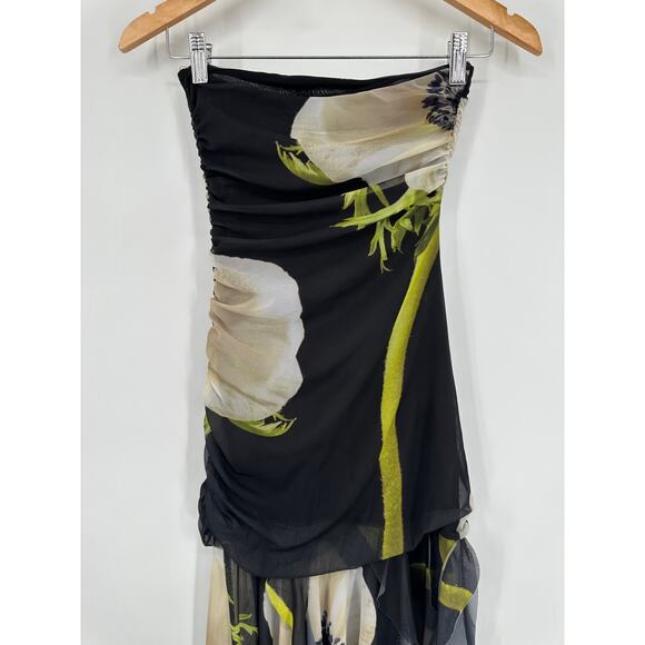 ZARA Strapless Midi Dress Floral Print Tulle Ruched Y2k Style Maxi Blogger Fav - Picture 8 of 15